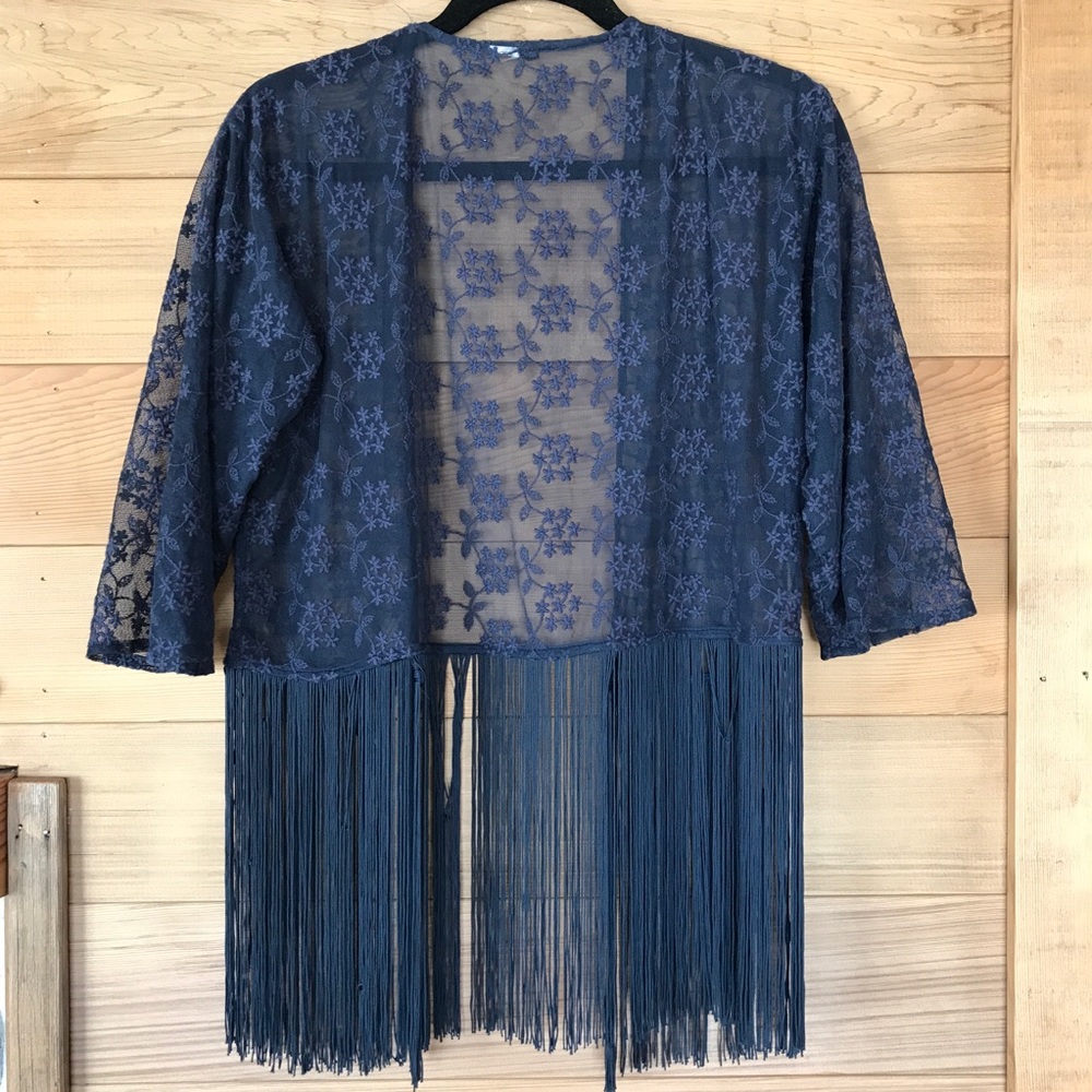 Boho Blue Lace and Fringe Top